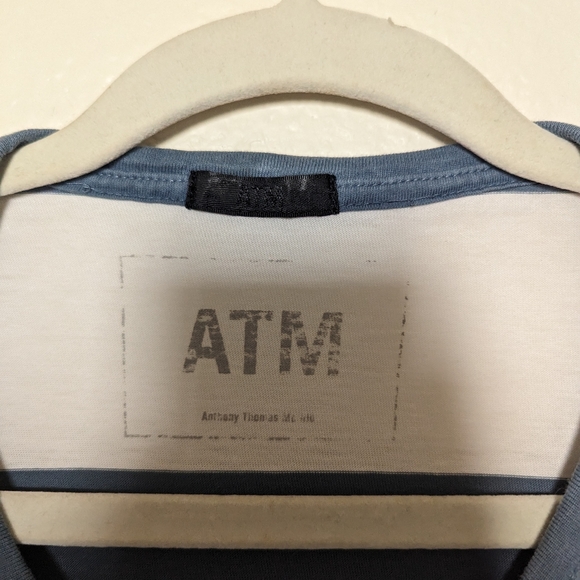 ATM Navy & Blue Striped Pocket Midi Dress Sleeveless Medium - Picture 4 of 7